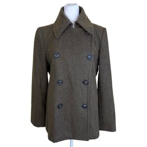 J. Crew Classic Double Breasted Short Peacoat Wool Blend Military Olive Green M